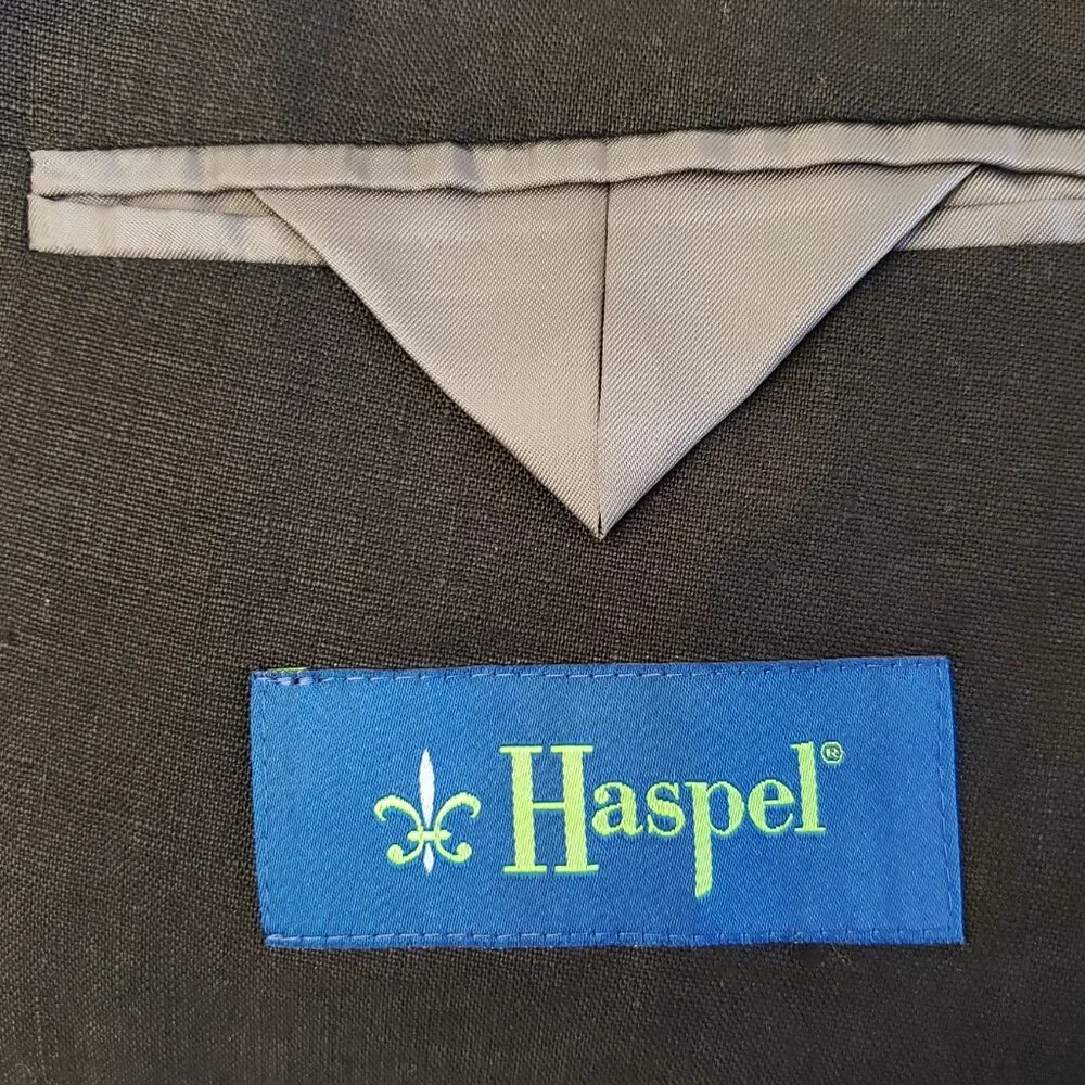 Haspel Frank Stella Mens Black 100% Linen Sport Coat Blazer Jacket 43R